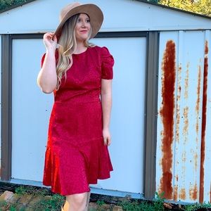 Red Animal Print Puff Sleeve Dress